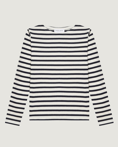 personalizable womens long sleeved colombier sailor shirt#color_ivory-navy