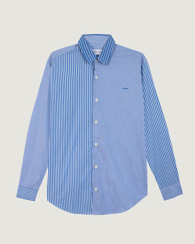 "amour" twill cotton unisex breteuil shirt#color_patchwork-blue-white