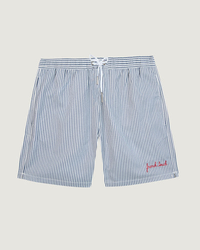 "french touch" maillot seersucker swim shorts#color_navy-white