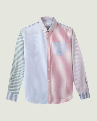 "the dude" oxford cotton patchwork bonne graine shirt#color_stripeaw22-patchwork