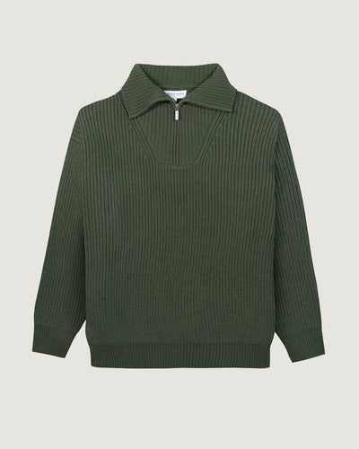 privat wool zipped sweater#color_olive-green